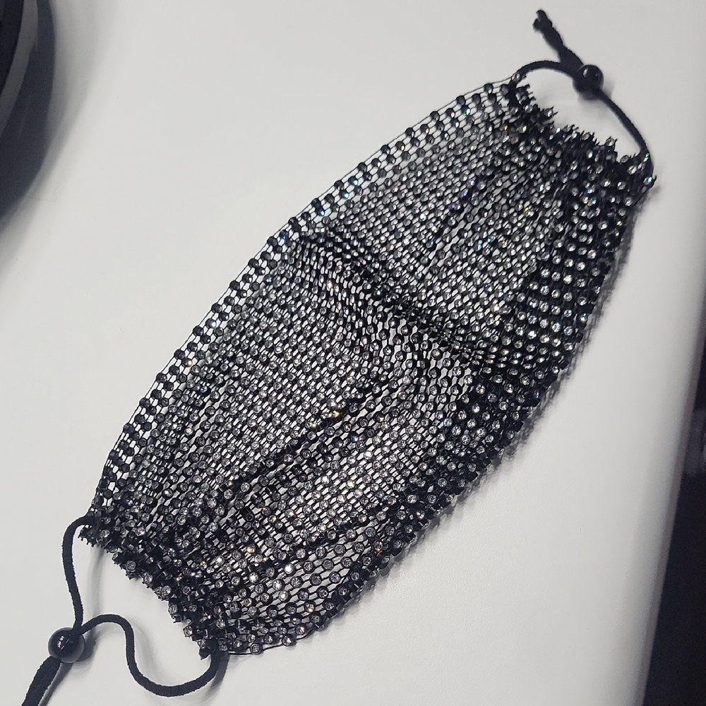 Elegant Black Rhinestone Face Mask
